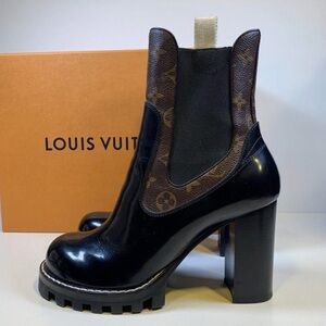 Louis Vuitton Monogram Black and Brown Heeled Boots